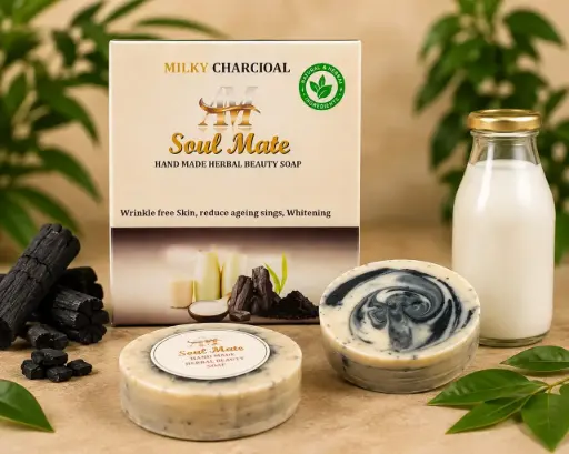 Am Soul Mate Milky Charcoal Handmade Herbal Beauty Soap